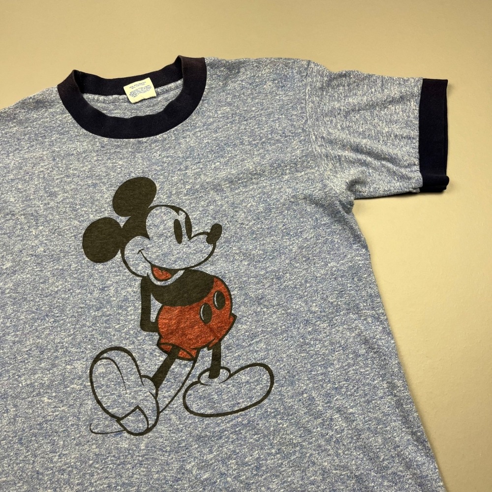 Disney Ringer T-Shirt Mens M Blue Vintage Mickey Mouse Single Stitch USA 80s 70s